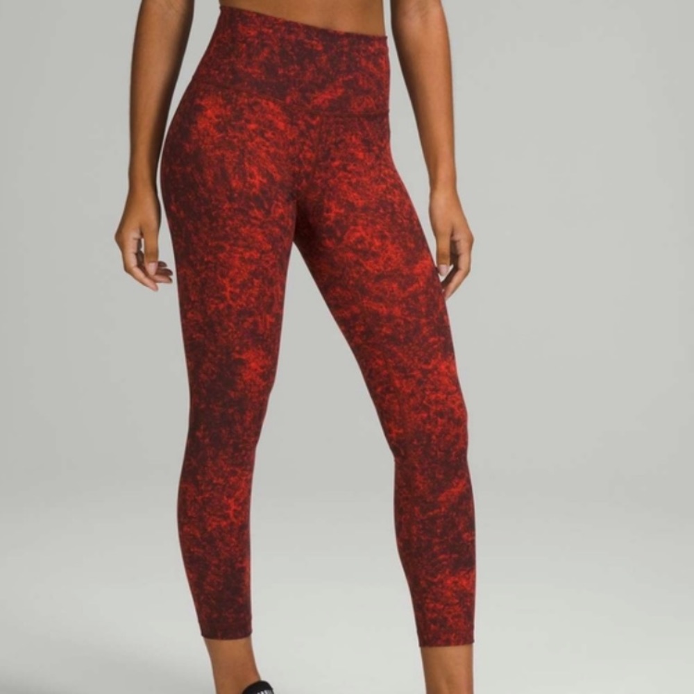 LuluLemon Athletica Training High Rise Tight Crop Legging Red Black